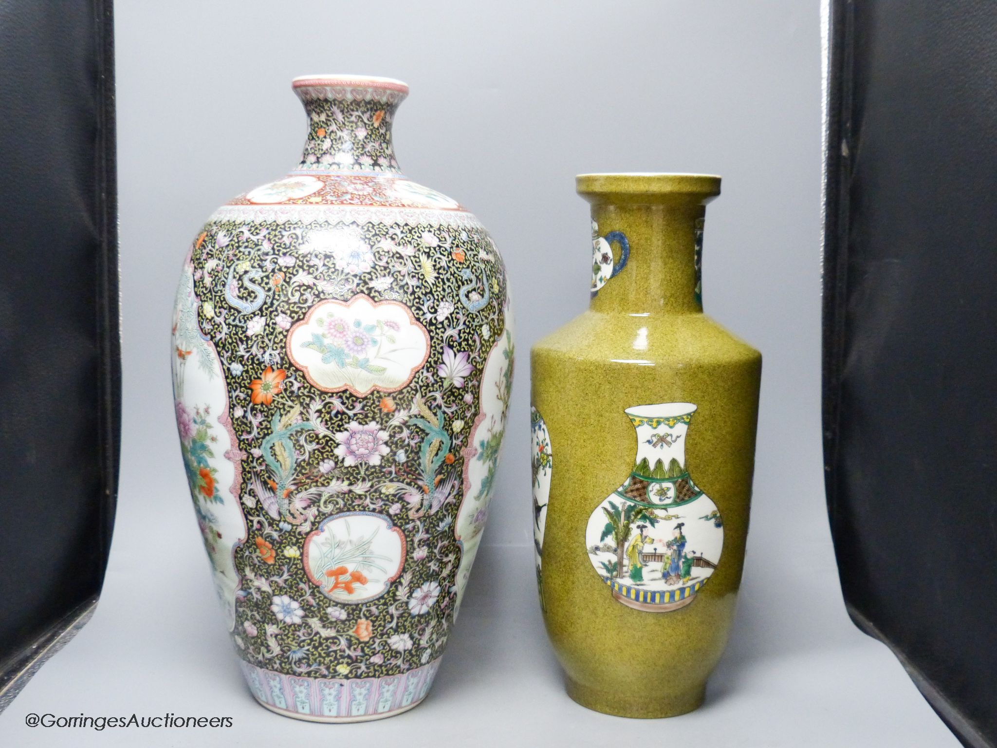 Two 20th century Chinese vases, one famille noire, height 50cm
